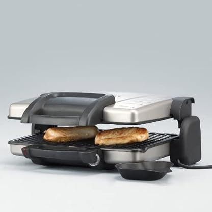 SEVERIN Kontaktgrill für Sandwiches, Steak und als Panini Grill, aufklappbar, antihaftbeschichteter Sandwich Maker für fettfreies Grillen, 1.800 W, metallic/schwarz, KG 2389 – Bild 4