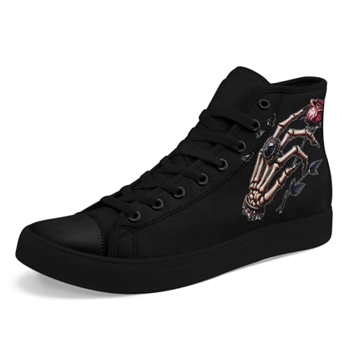 Baskets montantes unisexes avec motif tête de mort, gothique, impression sur toile, hip-hop, punk, graffiti, rock, chaussures de rue décontractées, chaussures de marche, Type 4 Noir, 39 1/3 EU