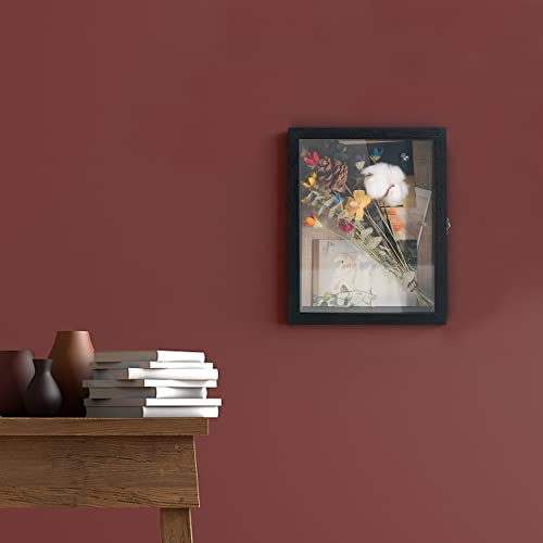 Image of GraduationMall 8x10 Wood Shadow Box Frame Glass Door Display Case with Linen Back and 6 Stick Pins,1.5 inches Interior Depth,Ideal for Memorabilia Pictures Flowers Medals Tickets Rustic Black