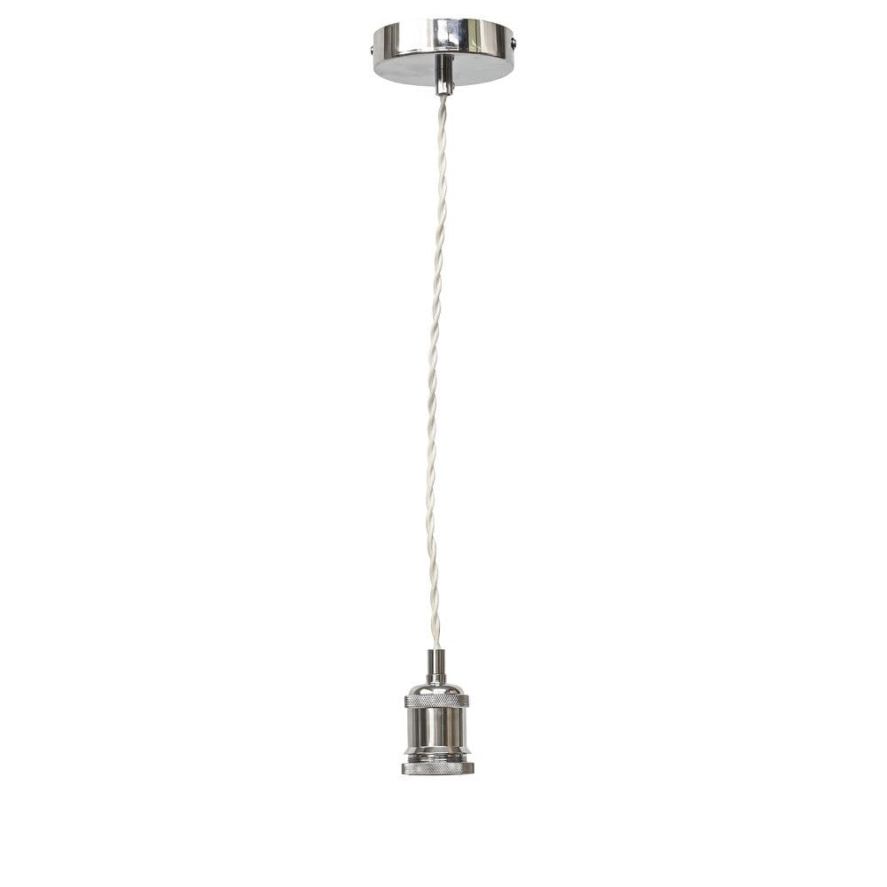 Firstchoicelighting Chrome Vintage Ceiling Pendant Light, Finish Retro Design Suspension Kit, Includes Ceiling Rose White Braided Cable And Lampholder, Height Adjustable