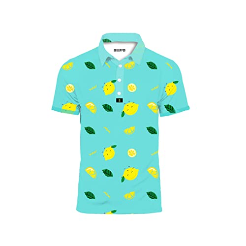 Image of Equipped Men's Printed Golf Premium Polo T-Shirt | Short Sleeve Dry Casual Regurlar Fit Collared Blue Summer Golf Tennis Shirt