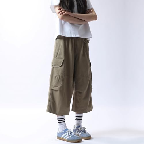 Women's Cargo Capri Pants Baggy Knee Length Long Wide Leg Button Waist Y2K Shorts Summer Casual3