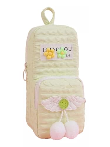 Image of Invite Enterprise Two Layer Aesthetic Pencil Pouch with Plush Ball Decoration for Girls, Smooth Zipper Cute Stationary School Pouches for Kids, Large Capacity Pencil Box for Boys (Peach-HUAGNOU)