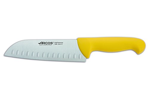 Arcos Serie 2900, Cuchillo Santoku Con Alveolos, Hoja De Acero Inoxidable Nitrum De 180 Mm, Mango Inyectado En Polipropileno Color Amarillo