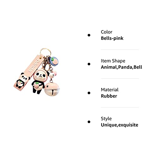 Hsyhere Men Women Boys Girls Rubber Cute Pvc Panda Keychain Creative New Year Gift Bag Animal Pendant Fruit Pendant Key Case Car Key Pendant Metal Key Ring-Pink Panda+Pink White Bell, Bells-Pink #TOP7