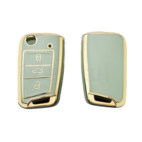 TPU 車用 TPU 折りたたみキーカバーシェル VW MK7 GTI 7 ゴルフ 7 ゴルフ R シュコダ オクタビア A7 シートバッグケースホルダープロテクター対応(Green cover(GLD))