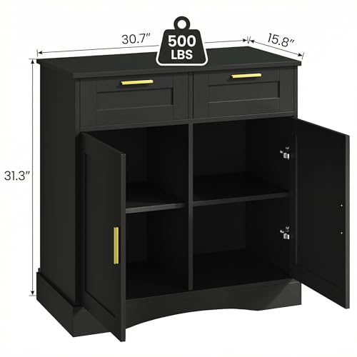 Image of 20 Gallon Fish Tank Stand, with Storage Cabinet and 2 Drawers Fish Tank Stand, Fish Tank Accessories Storage, for 20-29 Gallon Aquarium Stands PTBX01BK (Black, 30.71'' x 15.75'')