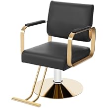 Salon Barber Chair, 360 Degrees Multi-Function Salon Chair for Hair Stylist 440lbs Capacity Adjustable Beauty Spa Hair Styling Chair w/Footrest for Barber Shops & Homes Black+Golden