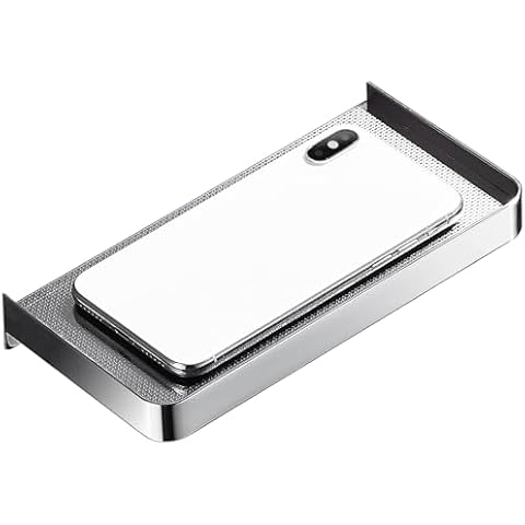 Adhesive Phone Shelf Wall Mounted for Bathroom, Toilet Paper Holders, Bathroom Toilet Cell Phone Holder, Stainless Steel Bathroom Phone Shelf with Raised Edges, Modunful Cover