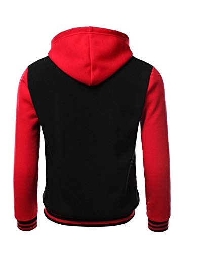 New York Jaqueta College Americana Preta/Vermelha NY Capuz Removível (M)