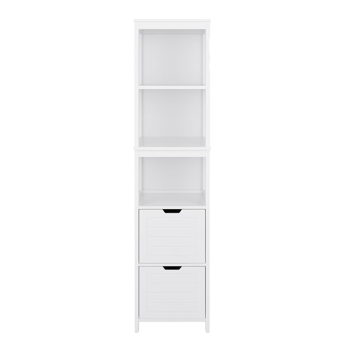 Acomoda Textil – Mueble Auxiliar de Baño con Cajones y Estantes Abiertos. Estante Blanco Vertical para Almacenaje de Toallas, Cosméticos y Accesorios Resistente Funcional y Versátil. (30x30x144 cm)