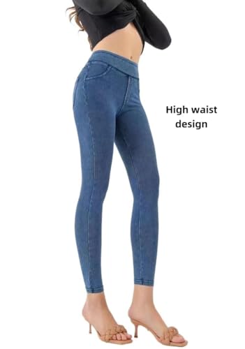 Women's Ultra Soft High Waist Denim Leggings Tummy Control Pull Stretchy with Pockets Jeans - Image 5