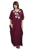  Nuisette en satin pour femmes/dames, Jersey brodé, motif Caftan, taille unique, Bordeaux