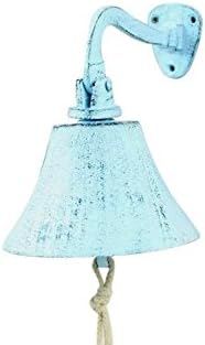 Hampton Nautical K-0272-dark blue Whitewashed Cast Iron Hanging Ship's Bell, 6", Dark Blue