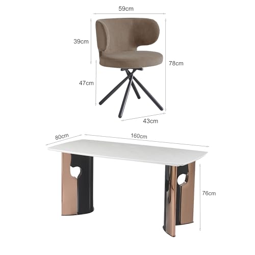 Image of The Attic Cosmo Urban 6 Seater Dining Set,Beige,Black, Rose Gold & Cream,160Cms
