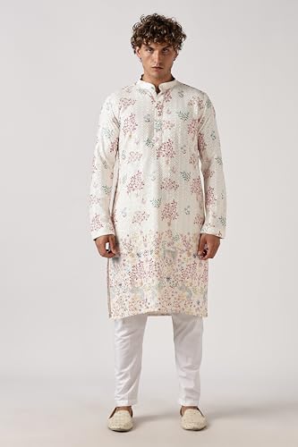 Image of BE ACTIVE Men's Cotton | Regular Fit Casual Mandarin Collar | Long Length Full Sleeves | Embroidered Indian Kurta