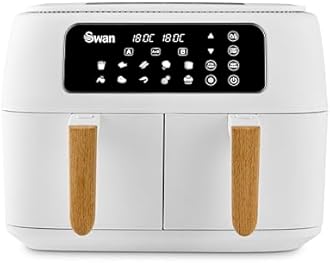 Swan SD10410WHT Nordic Duo 13-in-1 Air Fryer with Dual Non-Stick Baskets, Swan Cyclone Technology, 13 Pre-Set Functions, Match Cook, 8L, 1600W - 1800W, White