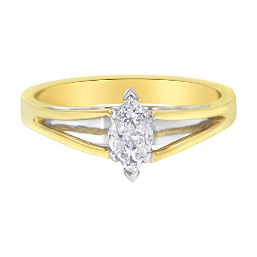 Haus of Brilliance 14K Two Tone Marquise Shape Diamond Solitaire Ring (1/3 cttw, H-I Color, VS2-SI1 Clarity)