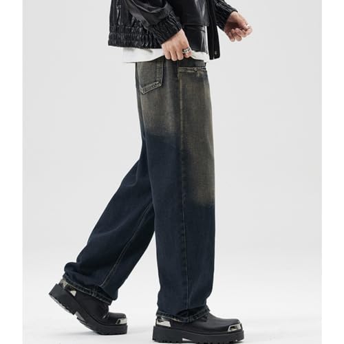 Mens Baggy Jeans Casual Wide Leg Straight Button Skater Trousers Vintage Denim Pants3