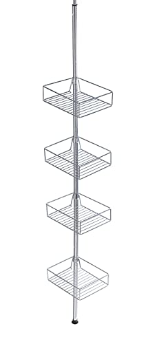 WENKO Étagère télescopique Domaso Acier INOX - 4 tablettes, Acier Inoxydable, 25 x 65-275 x 20 cm, Brillant