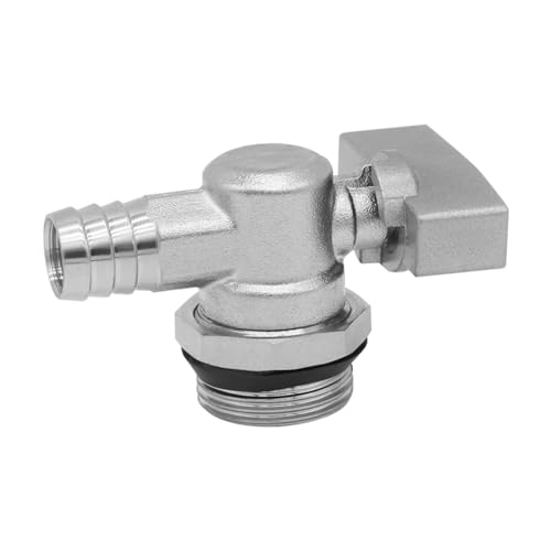 Hooshing Vanne de vidange pour chauffe-eau 2,5 cm NPS mâle vers connecteur de tuyau cannelé de 1,27 cm en laiton plaqué nickel coudé robinet d'arrêt d'air