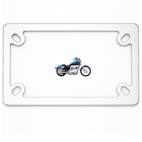 Image of FOTN FTON Stainless Steel Motorcycle License Plate Frame Compatible with Harley,Yamaha - Timeproof Motorcycle Tag Frame (Silver)