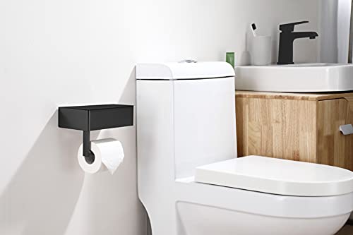 Day Moon Designs Toilet Paper Holder With Shelf - Flushable Wipes Dispenser & Storage Fits Any Bathroom, Keep Your Wet Wipes Hidden - Stainless Steel Wall Mount Bathroom Organizer - Matte Black, Large #TOP3