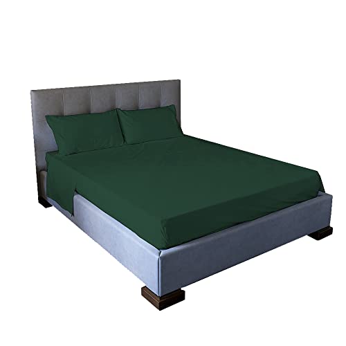 Jenny Sesal Juego de sábanas para cama - Color liso de color verde pino - 100% algodón puro - Made in Italy - Juego de sábanas + fundas de almohada (matrimonial) Cover