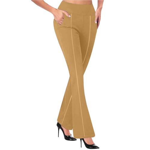 HGps8w Pull On Dress Pants for Women with Pockets, Business Casual High Waisted Stretchy Bootcut/Straight Work Pants