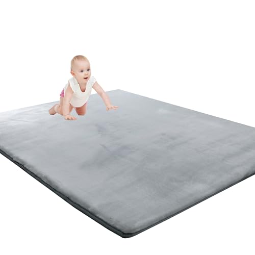 Image of HOMBYS Thick Play Mat for Playpen 50x50, Supportive 0.8" Memory Foam Baby Play Carpet Mat with Non-Slip Backing for Kids Toddler Crawling and Play, Super Soft Velvet Playmat for Nusery, Grey