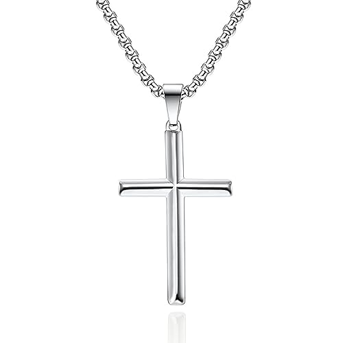 Brateuanoii Cadenas De Plata Hombre, Colgante H-ombre Acero Inoxidable, Cadena Cubana Hombre, Plata, Cruz, Fe y Amor, Regalo Para Novio