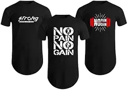 Kit 3 Camisetas Masculinas Longline Oversized Camisa Fitness 100% Algodão