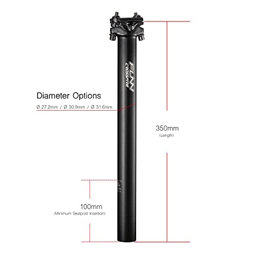 Funn Crossfire Tige de Selle de vélo Longueur 350 mm Diamètre 27,2 mm/30,9 mm/31,6 mm Alliage d'aluminium AL6061 forgé 3D Tête et Tige en Une pièce