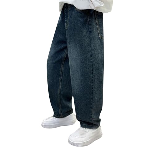 Boys Baggy Jeans Y2K Straight Wide Leg Denim Pants Teens Casual Elastic Waist Loose Streetwear Trousers with Pockets - Main Image