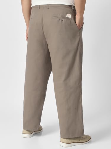 Image of Urbano Plus Men's Loose Mid Rise Baggy Fit Solid Chino Trousers Non-Stretchable