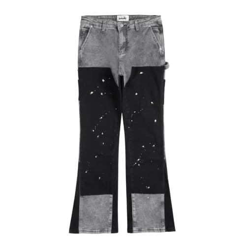 Ink Painted Patchwork Baggy Jeans for Men Straight Oversize Cargo Pants