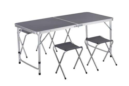 greemotion - Campingtisch klappbar inkl. 4er Set Stühlen [120x60x70 cm] - Camping Tisch Ultraleicht & faltbar - Klapptisch für Outdoor-Camping & Picknick - Falttisch für Picknick, Festivals & Reisen