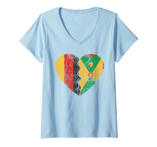 Mujer Granadan German Flag Heart | Alemania Granada Flag Roots Camiseta Cuello V