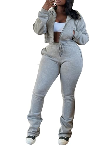 DINGANG Women Sweatsuit 2 Piece Outfits Fleece Lined Cropped Hoodie