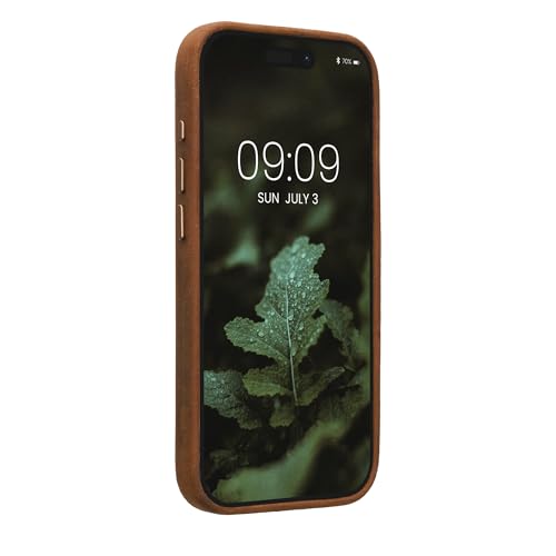 Image of kalibri Case Compatible with Apple iPhone 15 Pro - Case Smooth Genuine Leather Hard Case Anti Slip Cover - Brown