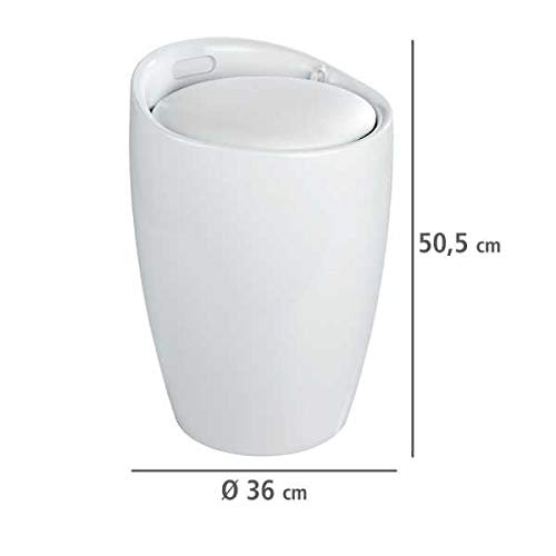 WENKO Badhocker Mod. Candy Weiß, Hocker mit Stauraum für das Badezimmer und Wohnzimmer, integrierter Wäschesammler, ABS-Kunststoff, BPA-frei, Fassungsvermögen 20 L, Ø 36 x 50,5 cm