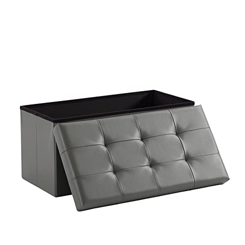 Zedelmaier Sitzbank mit Stauraum Sitzhocker ，Aufbewahrungsbox, Fußhocker，faltbar belastbar bis 300 kg 76 x 38 x 38 cm，Kunstleder (Dunkelgrau)