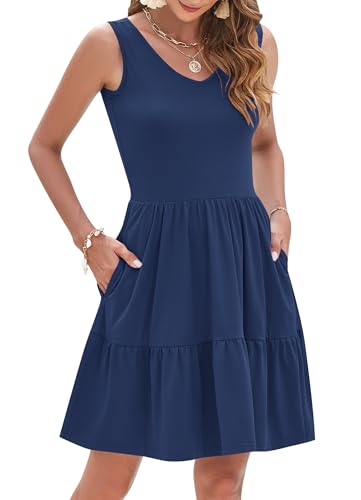 Image of AUSELILY Womens Summer Dresses 2026 Casual Sleeveless Sundress Beach Vacation Flowy Tiered Short Dresses with Pockets