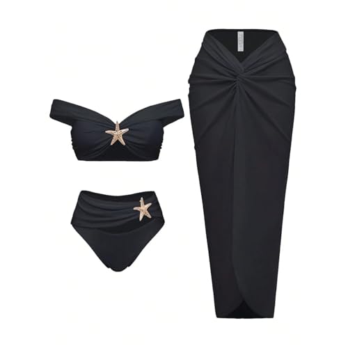 Maillot de bain femme 3 pièces chic à détail étoile et jupe longue