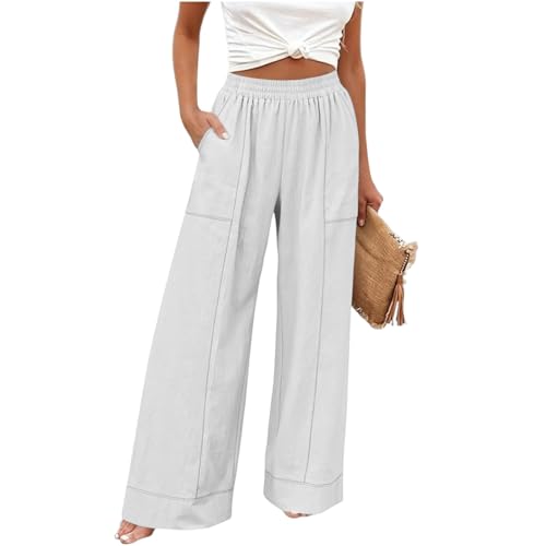 Pantalon large en lin femme à taille haute pour un look décontracté d'été