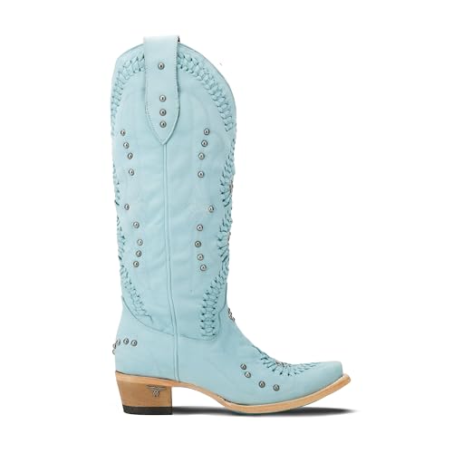 Lane Womens Cossette Embroidered Studded Snip Toe Casual Boots Knee High Low Heel 1-2" - Blue2