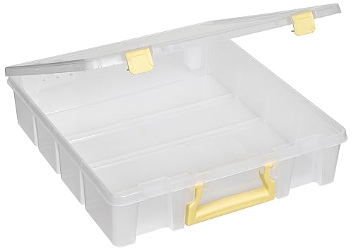 Image of ArtBin Super Satchel 1-Compartment Craft Storage Box, Yellow Latches | One Open Compartment, 15.2 x 8 x 6.2 Inches, Secure Latches, Stackable, Clear Durable Polypropylene