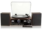 Denver MRD-52 Record Player Hi-Fi System With 2.4-inch Colour Screen - CD Player, DAB/DAB+ & FM Radio, Bluetooth, Aux In, Remote Control, Wooden Body & Speakers – Dark Wood