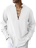 Runcati Mens Medieval Pirate Shirt Steampunk Renaissance Viking Retro Long Sleeve Lace Up Mercenary Halloween Costume Tops White