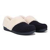Vionic Endear Women's Cable Knit Faux Fur Trim Comfort Slipper Navy - 6 Medium
